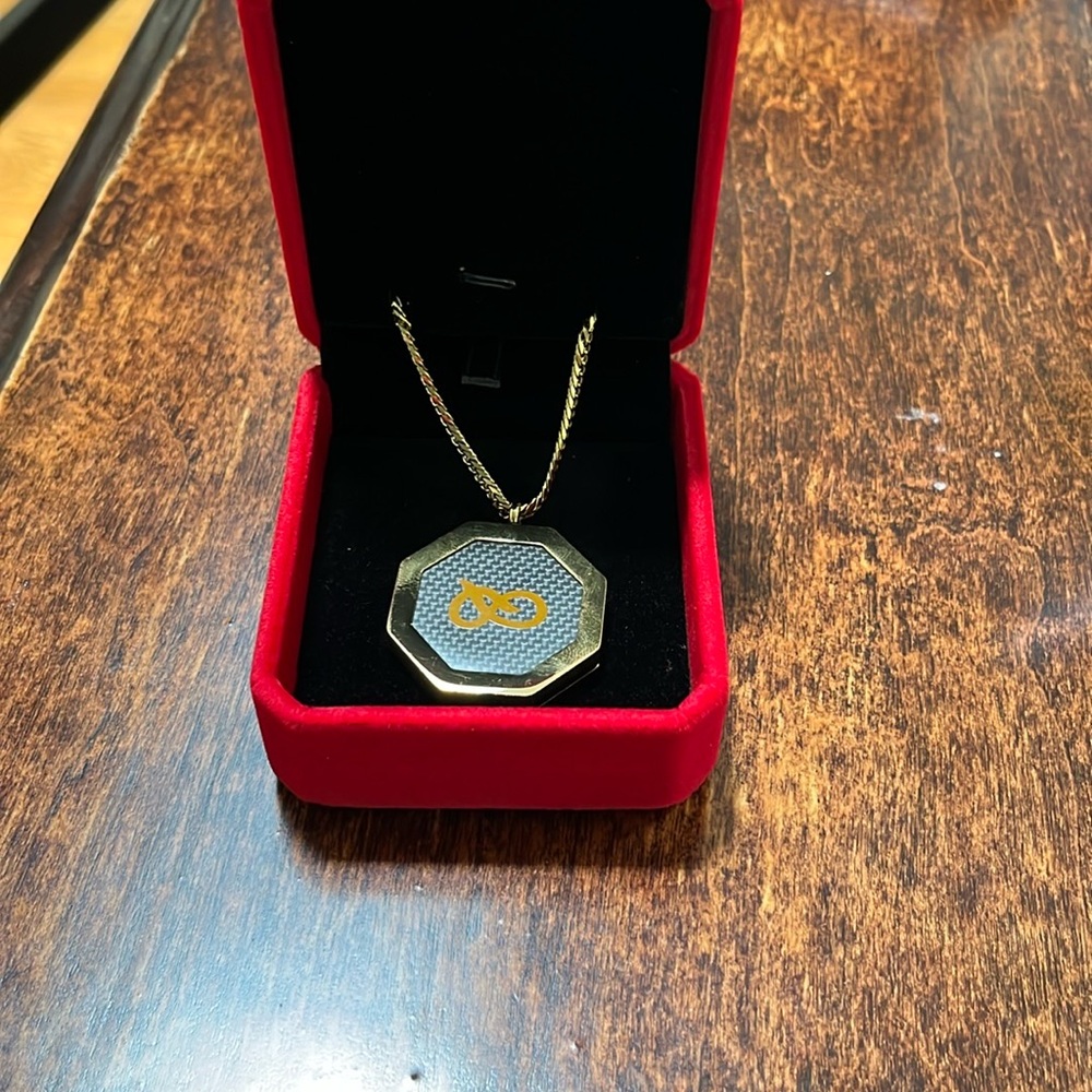 Octagonal Gold and Black Pendant Necklace